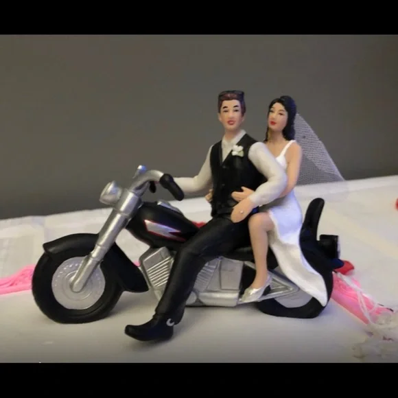 New Motorcycle Bride & Groom Wedding Cake Topper Just Married